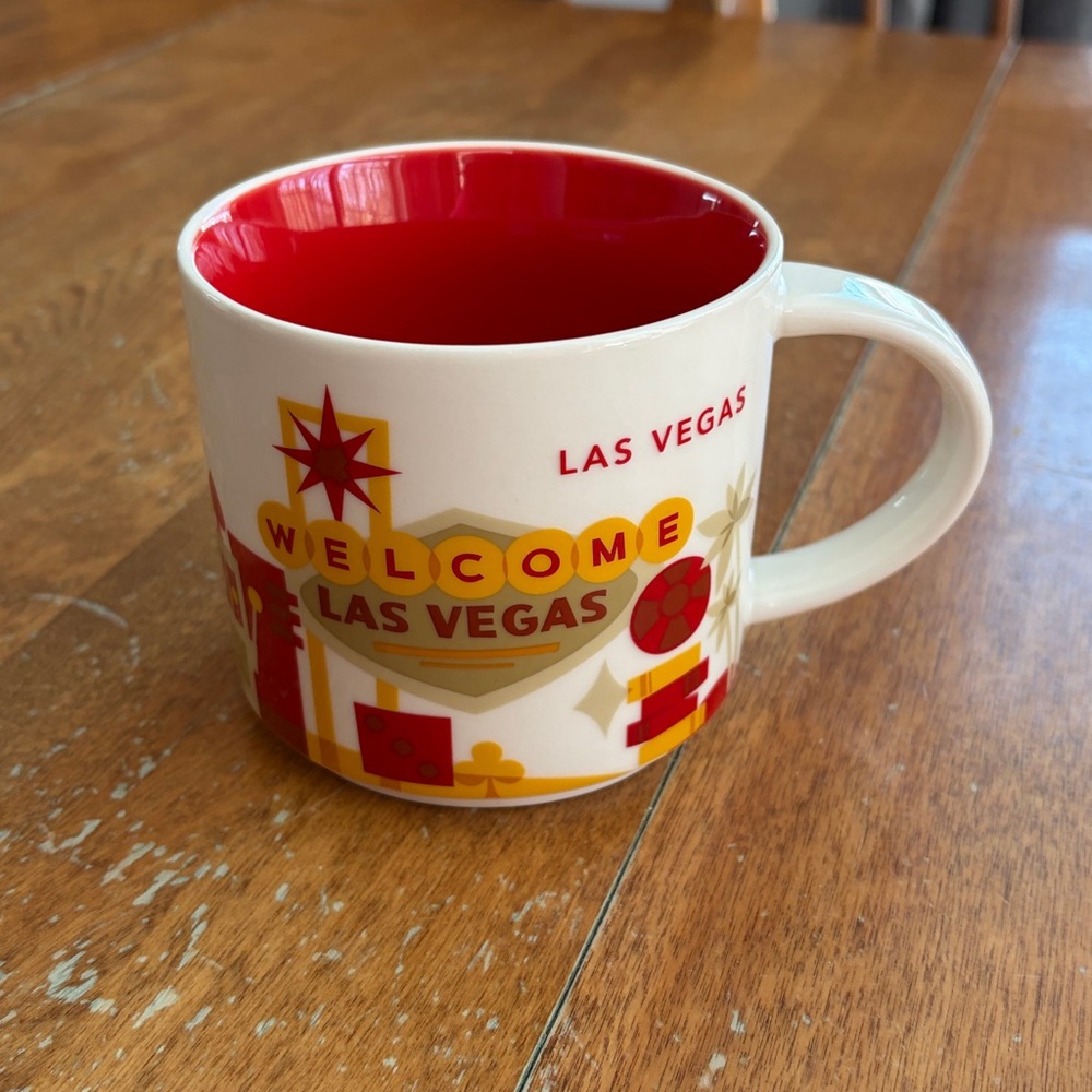 Starbucks You Are Here Las Vegas Mug 14 oz Ceramic Red Interior
